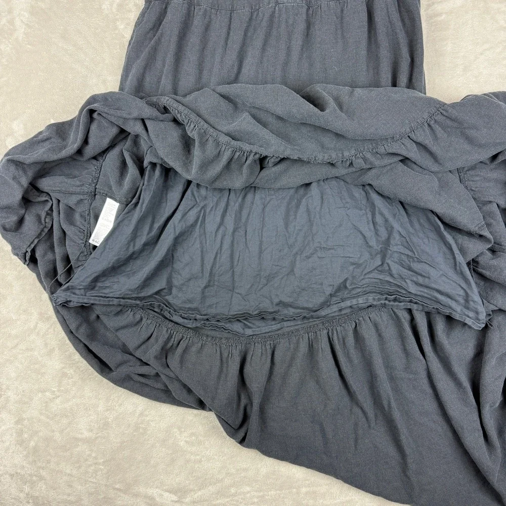Tommy Bahama Maxi Dress Womens M Black Linen Blend Sundress Tiered Sleeveless - Picture 4 of 12
